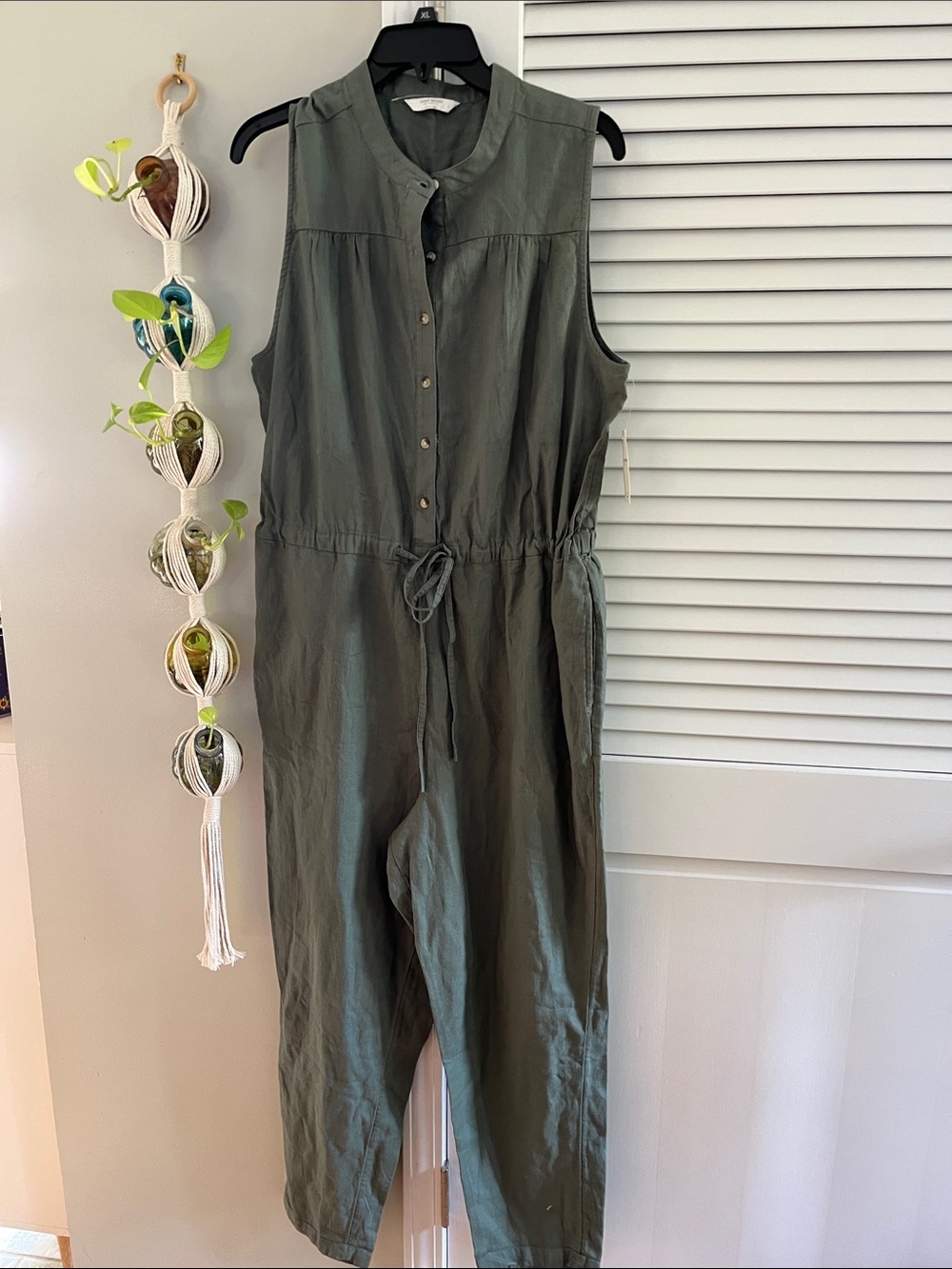 Lucky Brand Olive Green Sleeveless Drawstring Jumpsuit